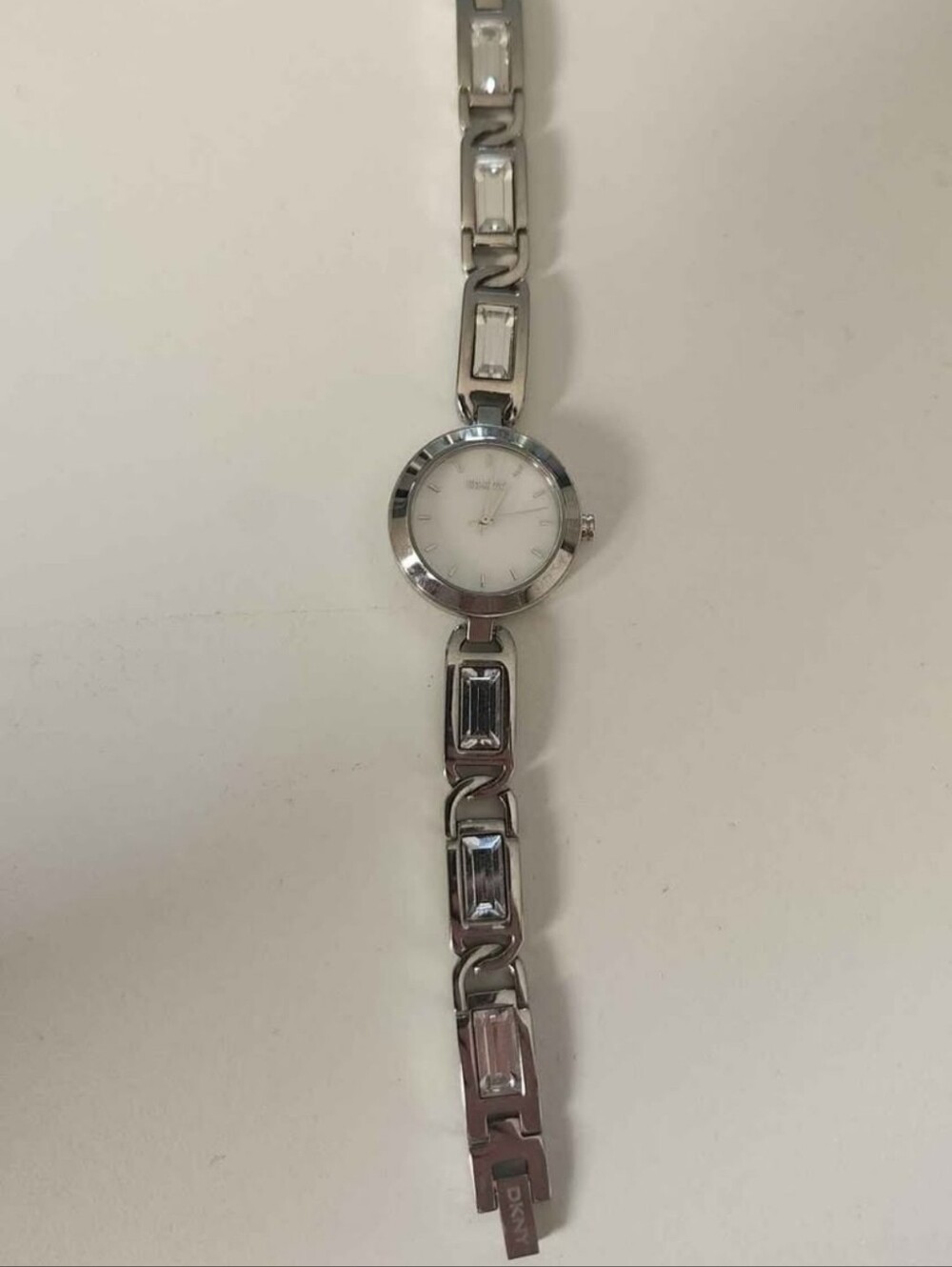 DKNY Silver Tone Women's Crystal Accent Bracelet Watch with Mother-of-Pearl Dial - Picture 5 of 8